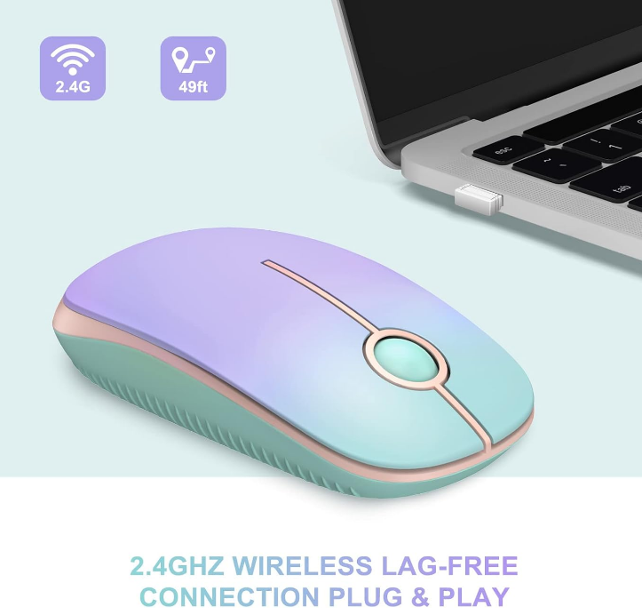 USB Wireless Mouse-Gradient Mint Green To Purple Slim Portable