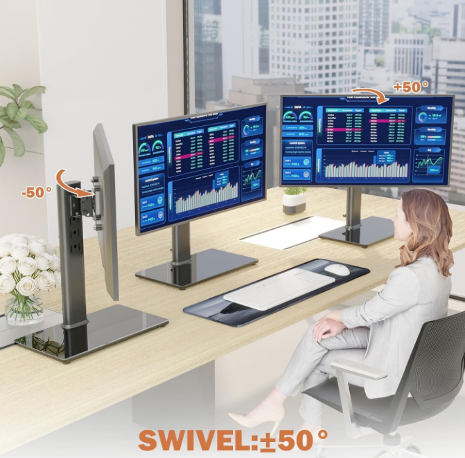Single LCD Computer Monitor Free-standing Desk Stand For 13-32 Inch Screen Swivel & Height Adjust