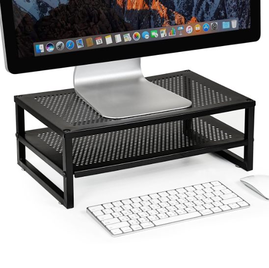 2-Tier Metal Laptop/PC/Printer/Monitor Stand Riser-Black 50lb Max