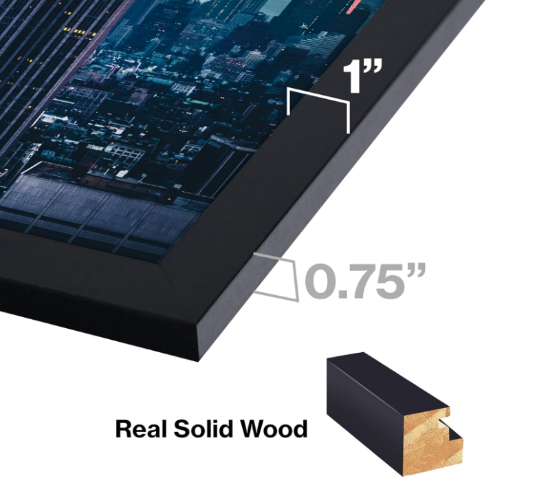 15 X 30 Black Solid Wood Poster Frame, 1 Inch Wide Border Hanging Hardware Included