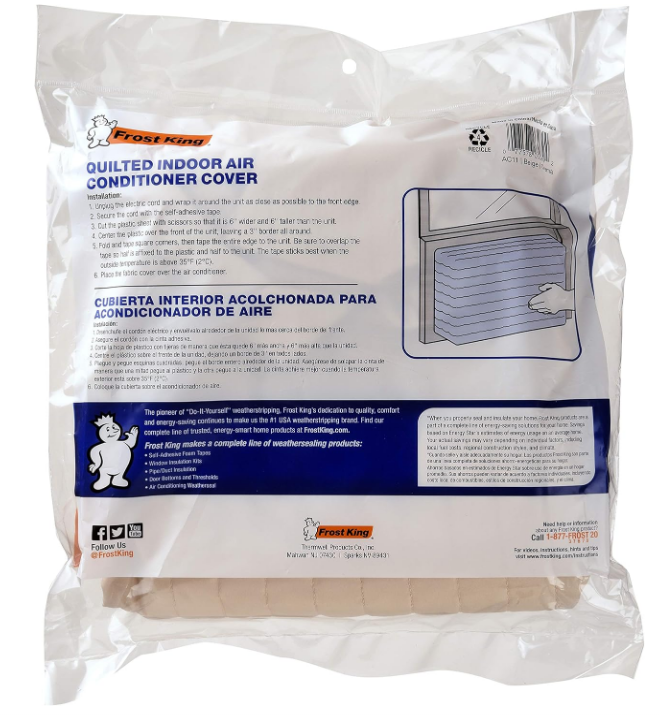 Frost King 2-Piece Quilted Indoor Air Conditioner Cover, Large, Fits Units Up To 20"x28"
