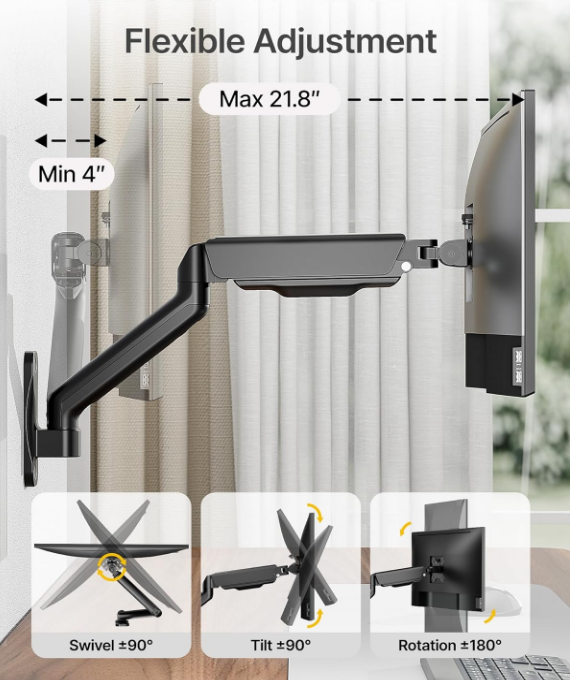 Single Monitor Wall Mount-Black Full Motion 17-32 Inch Screens Up to 19.8 Lbs