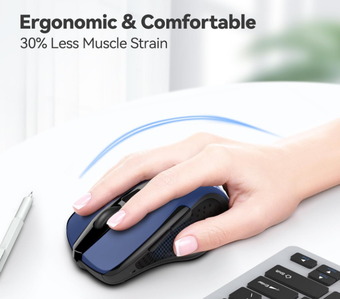 Tecknet USB Wireless Mouse-Black & Blue Ergonomic 6 Buttons