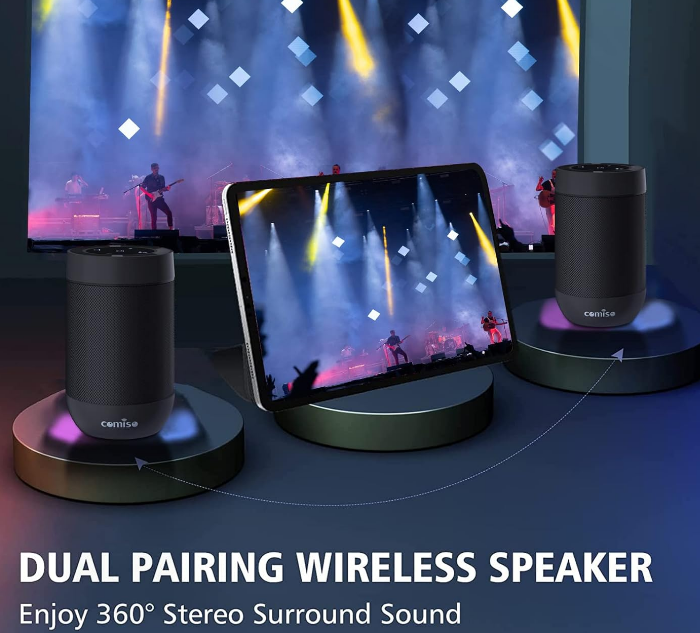 Bluetooth 5.3 Portable Speaker-Black IP65 Waterproof Built In Mic TF Card