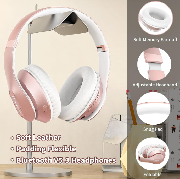 Wireless Bluetooth Headphones-Rose Gold 65 Hour Playtime Hands Free Calling