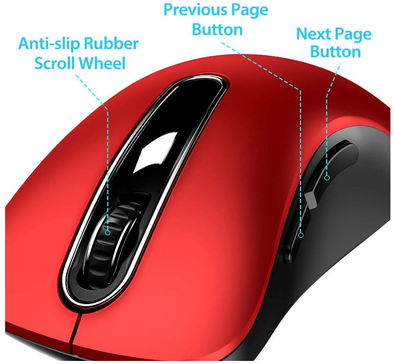 Memzuoix 2.4G Wireless Mouse-Red 1400 DPI USB Receiver Smooth Grip