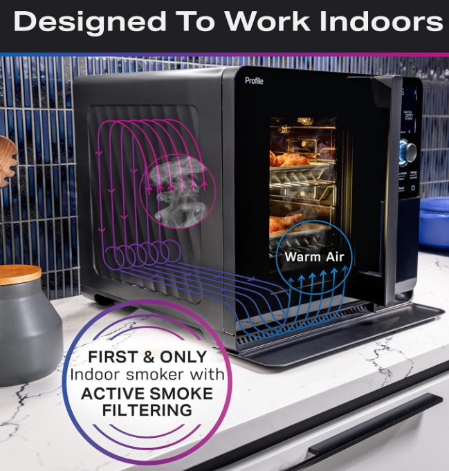 GE Profile Smart Indoor Pellet Smoker Active Smoke Filtration WiFi Connected Countertop