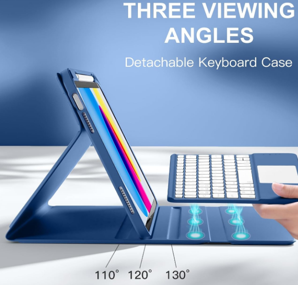 Folio Backlit Keyboard Case-Navy Blue Compatible For iPad 11th&10th Generation Rechargeable
