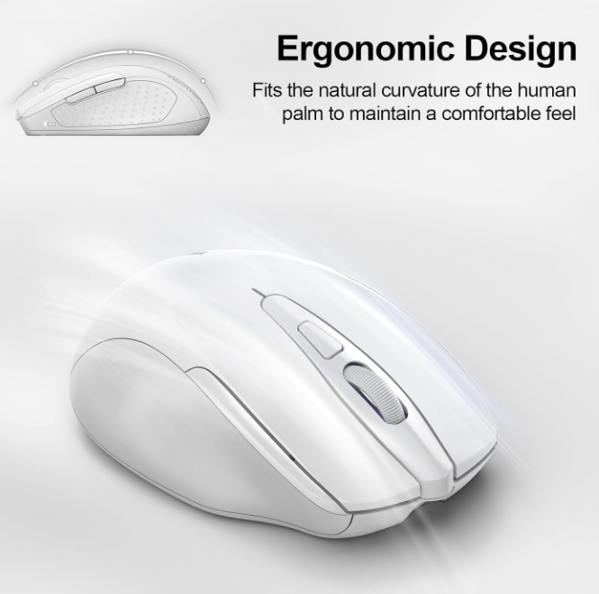 Tecknet Rechargeable Wireless Mouse-White USB Silent Click Adjustable DPI 4800 Max