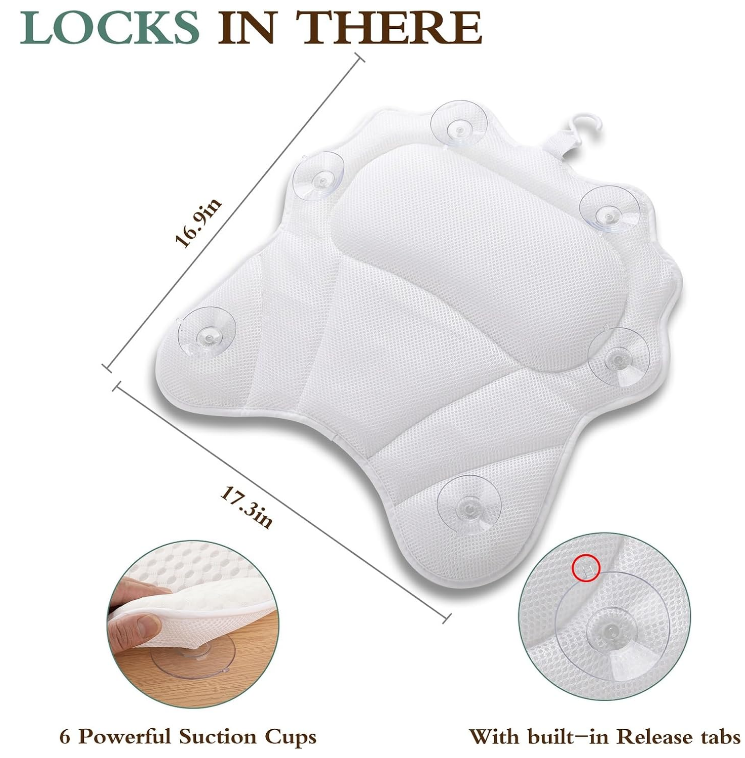 Bath Tub Pillow Ergonomic Luxury With Head Neck Shoulder And Back Support 6 Suction Cups
