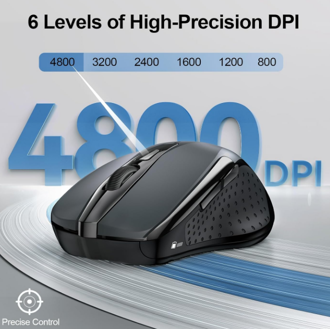 Tecknet Bluetooth 5.0/3.0 & USB Wireless Mouse-Grey With Adjustable DPI 6 Buttons Wide Compatibility
