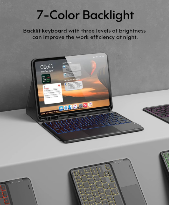 iPad Air/Pro 11 Inch Backlit Keyboard Case-Black Multi-Touch Trackpad 2 Wireless Channels