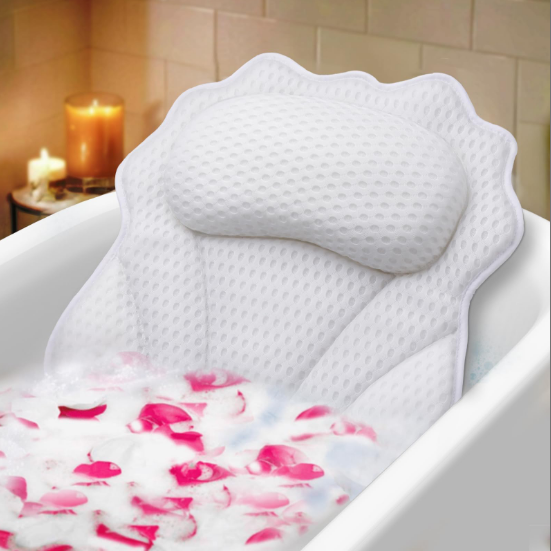 Bath Tub Pillow Ergonomic Luxury With Head Neck Shoulder And Back Support 6 Suction Cups