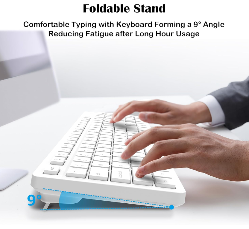 USB Wireless Keyboard & Mouse Combo-White Full-sized Keyboard Silent Mouse Click