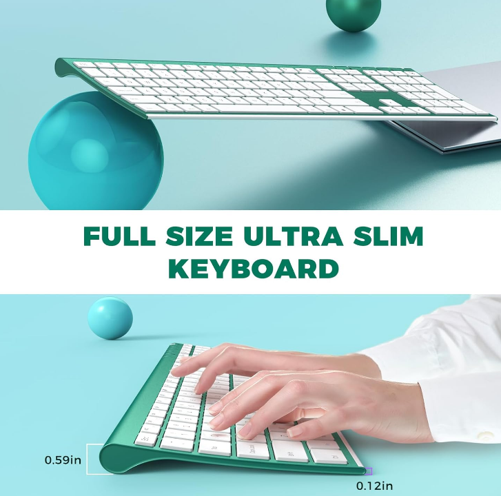 Wireless Keyboard & Mouse Combo-Blackish Green Rechargeable USB 2.4G Compact Quiet