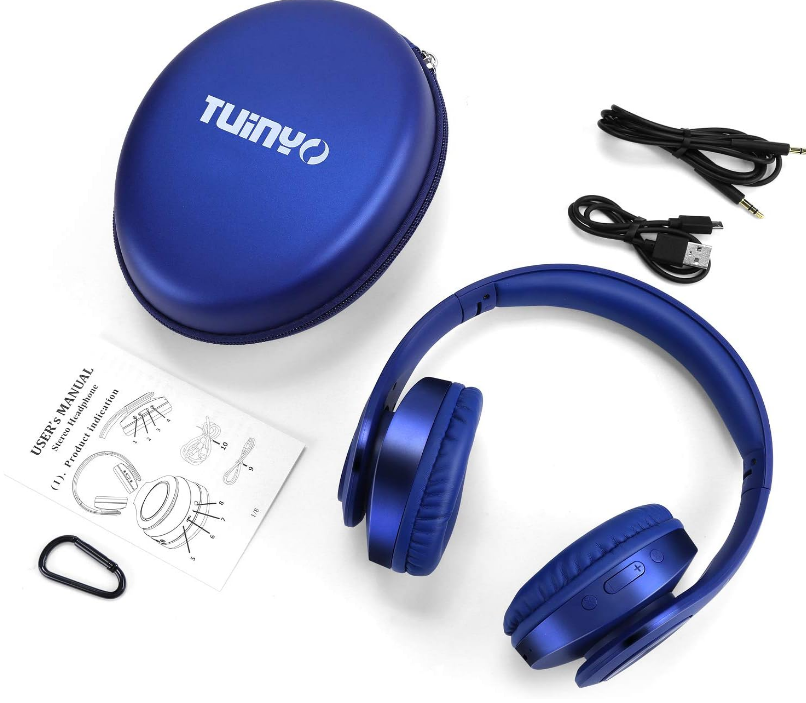 Dark Blue Wireless Bluetooth Headphones 40 Hour Playtime Built-In Mic