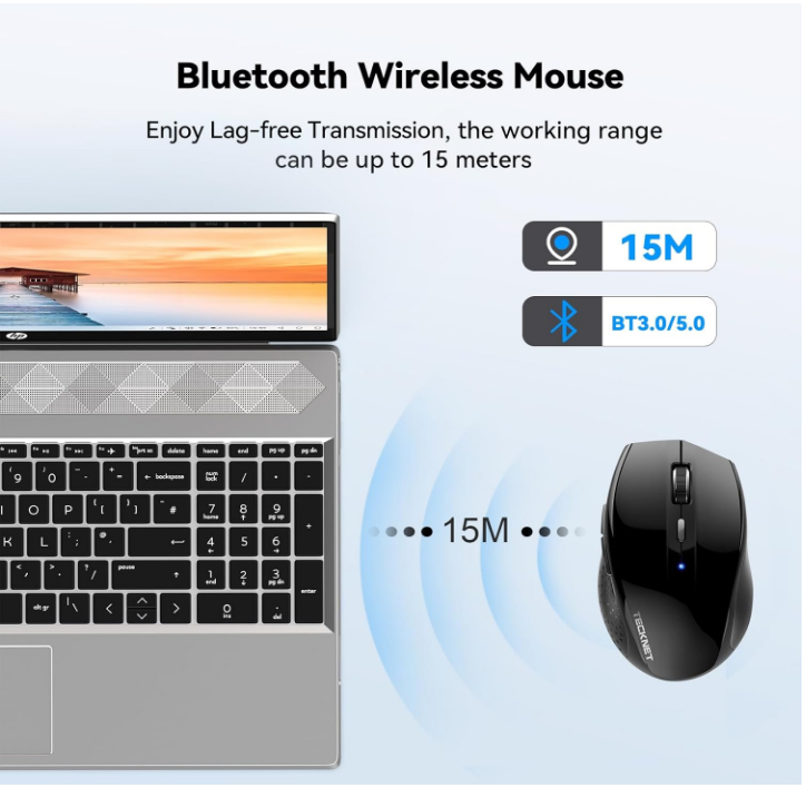 Tecknet Bluetooth Mouse-Shiny Black 4800 DPI For Windows