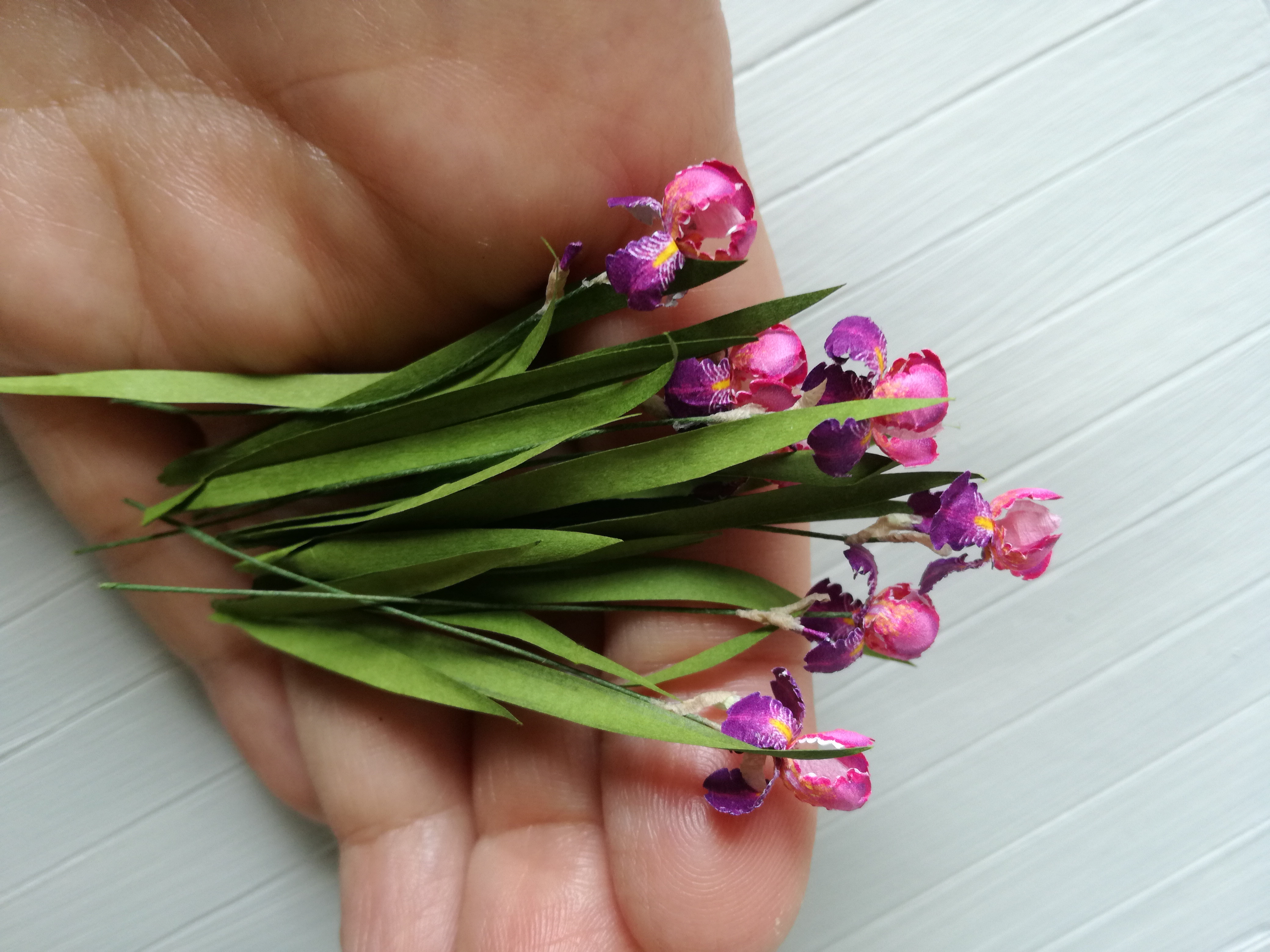 Miniature 7x Conjuration bearded iris flowers 1:12 