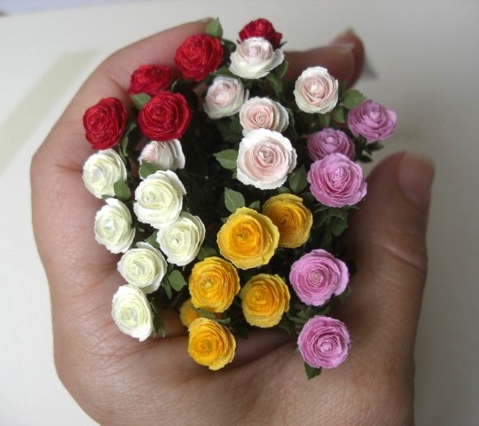 Miniature 6x Rose flowers, choose color 1:12