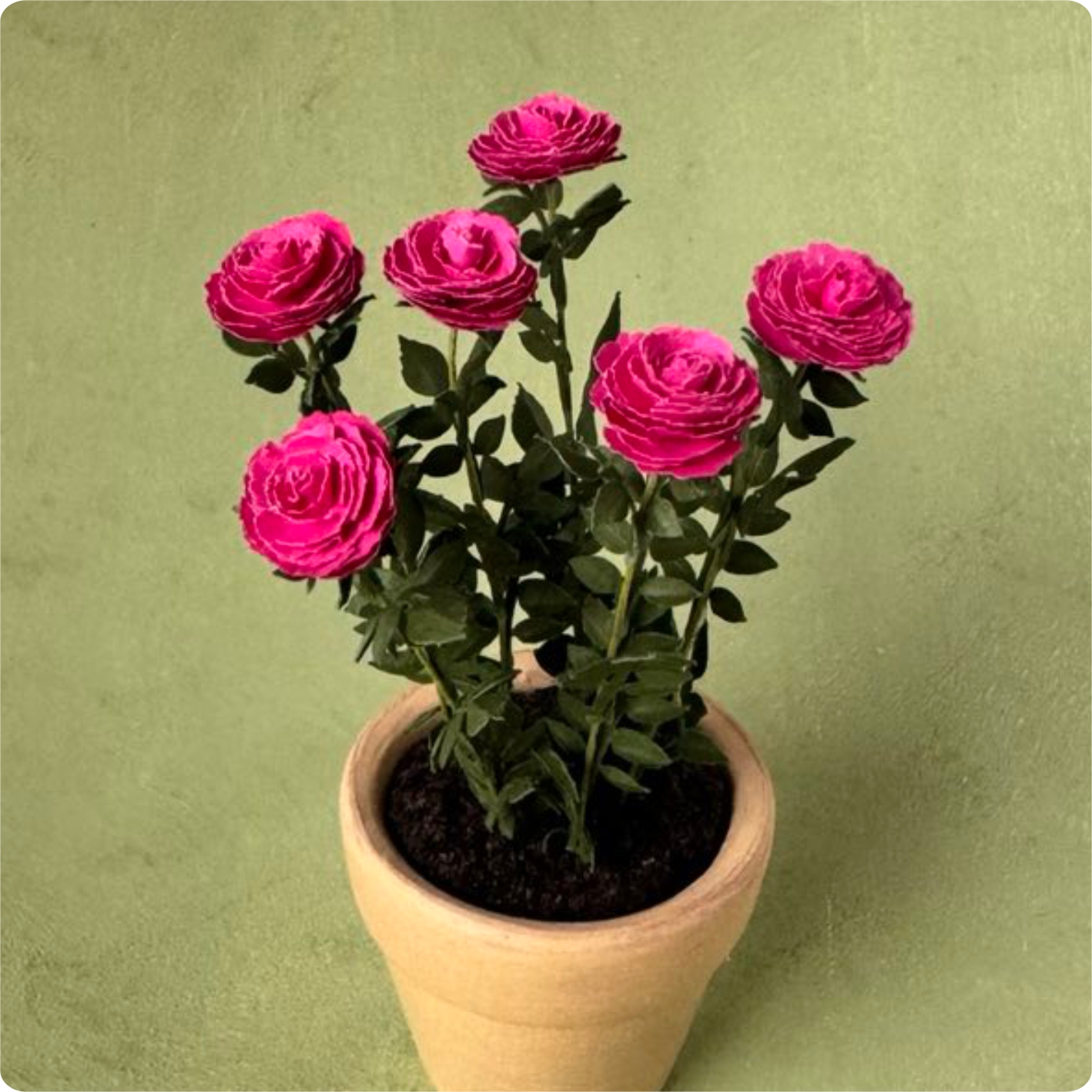 Miniature 6x Pink Rose flowers 1:12