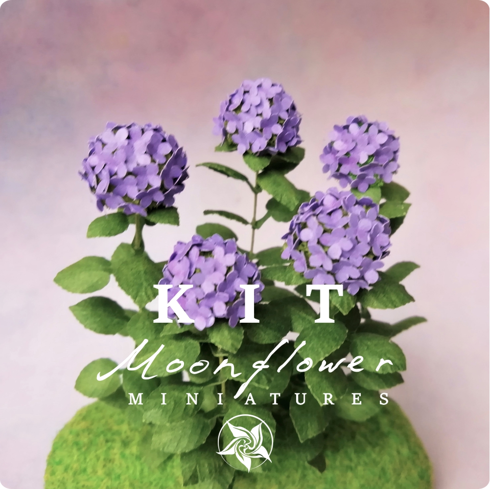 Kit Purple Hydrangea flower dollhouse Miniature paper craft garden flower shop, scale 1:12, DIY