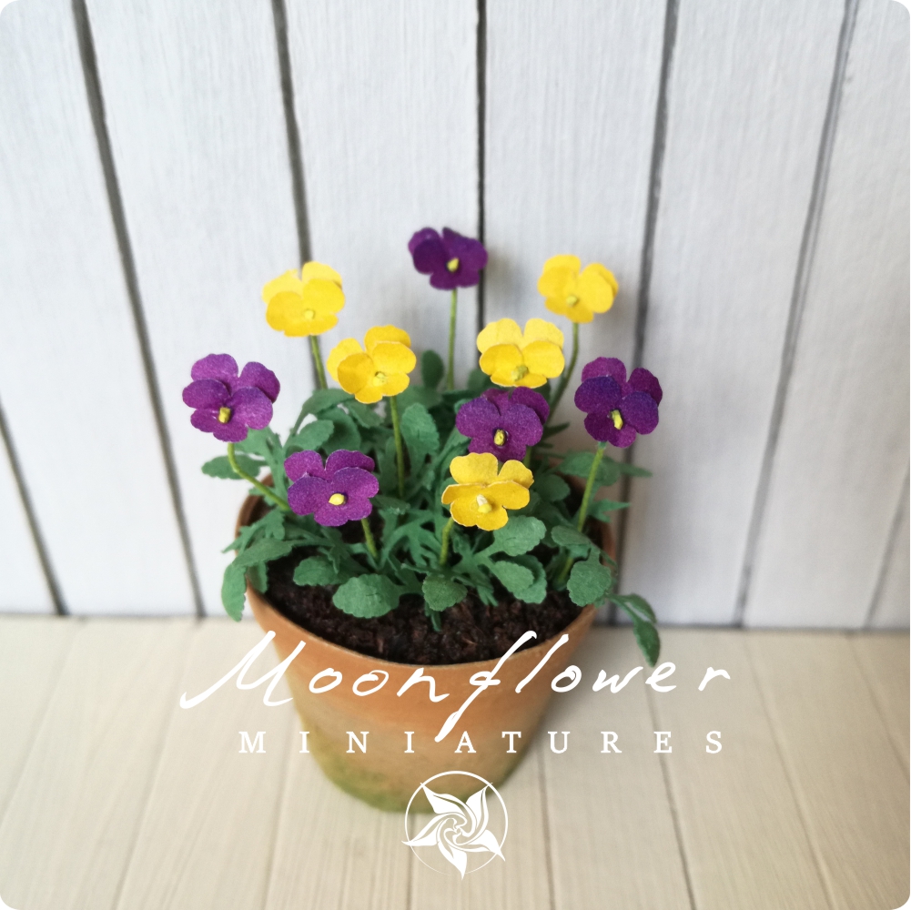 KIT large Pansy beacon purple yellow, Miniature garden dollhouse kit, scale 1:12, DIY, viola