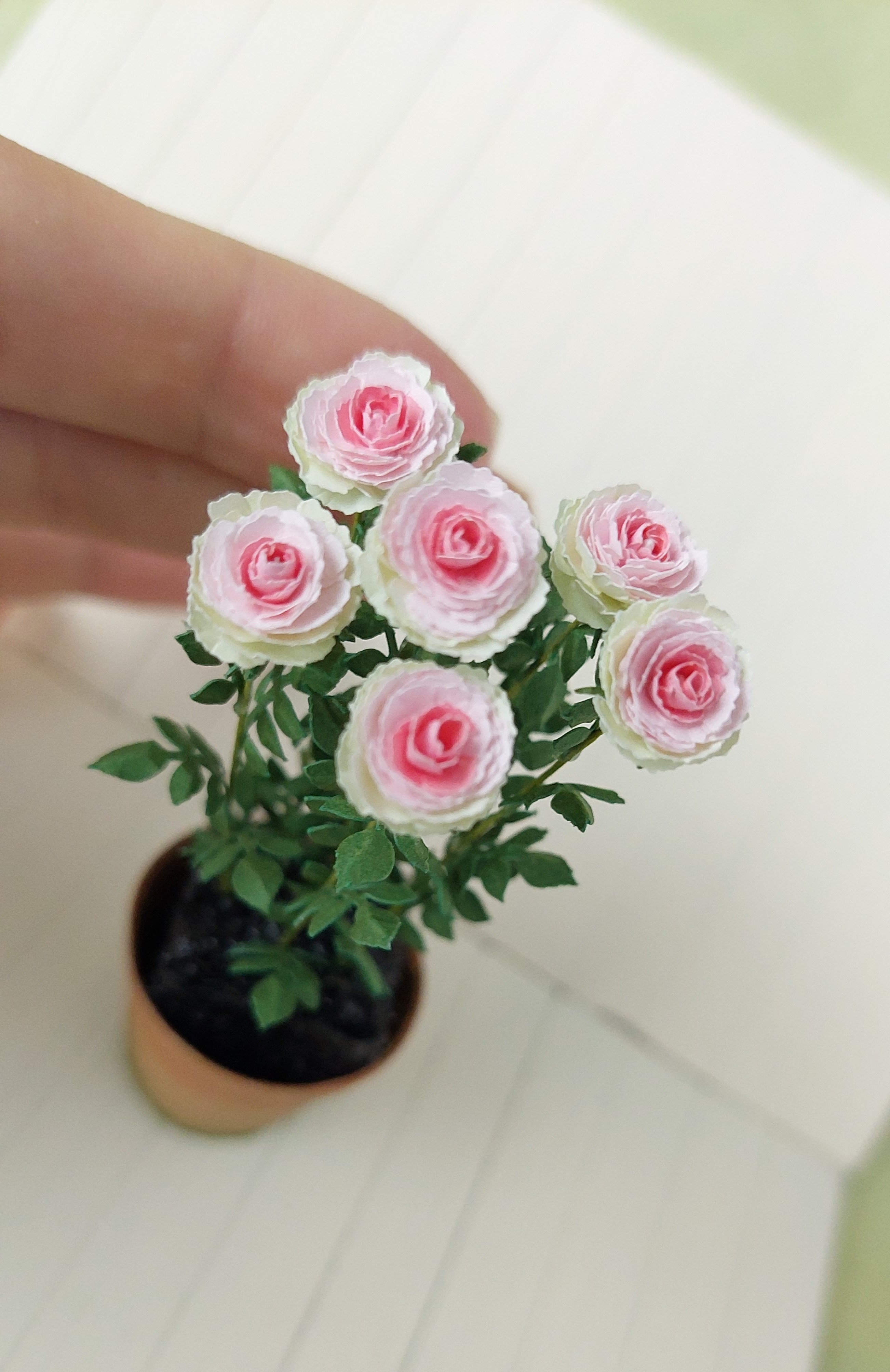 Kit Rose "Pink & Green" dollhouse Miniature garden flower shop, scale 1:12, DIY