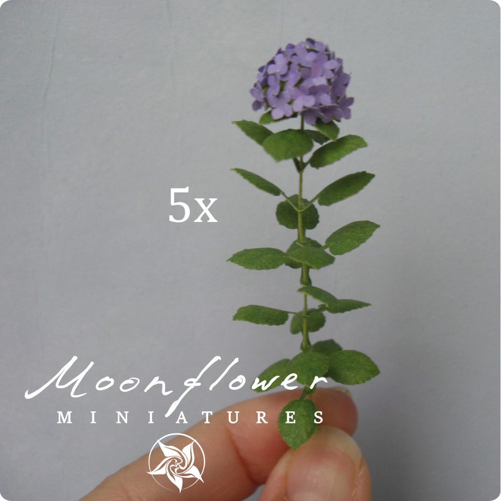5X Miniature Hydrangea flowers Purple