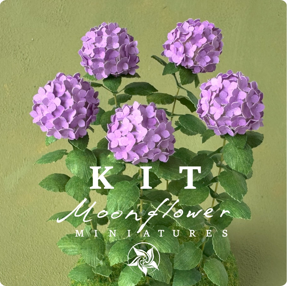 Kit Variegated Lilac Hydrangea flower dollhouse Miniature paper craft garden flower shop, scale 1:12, DIY
