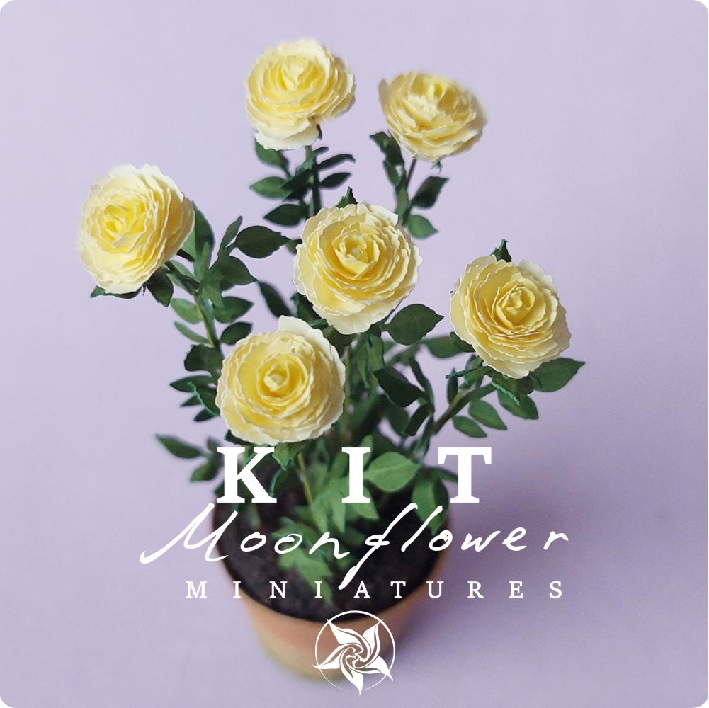 Kit Rose "Pale Yellow" dollhouse Miniature garden flower shop, scale 1:12, DIY