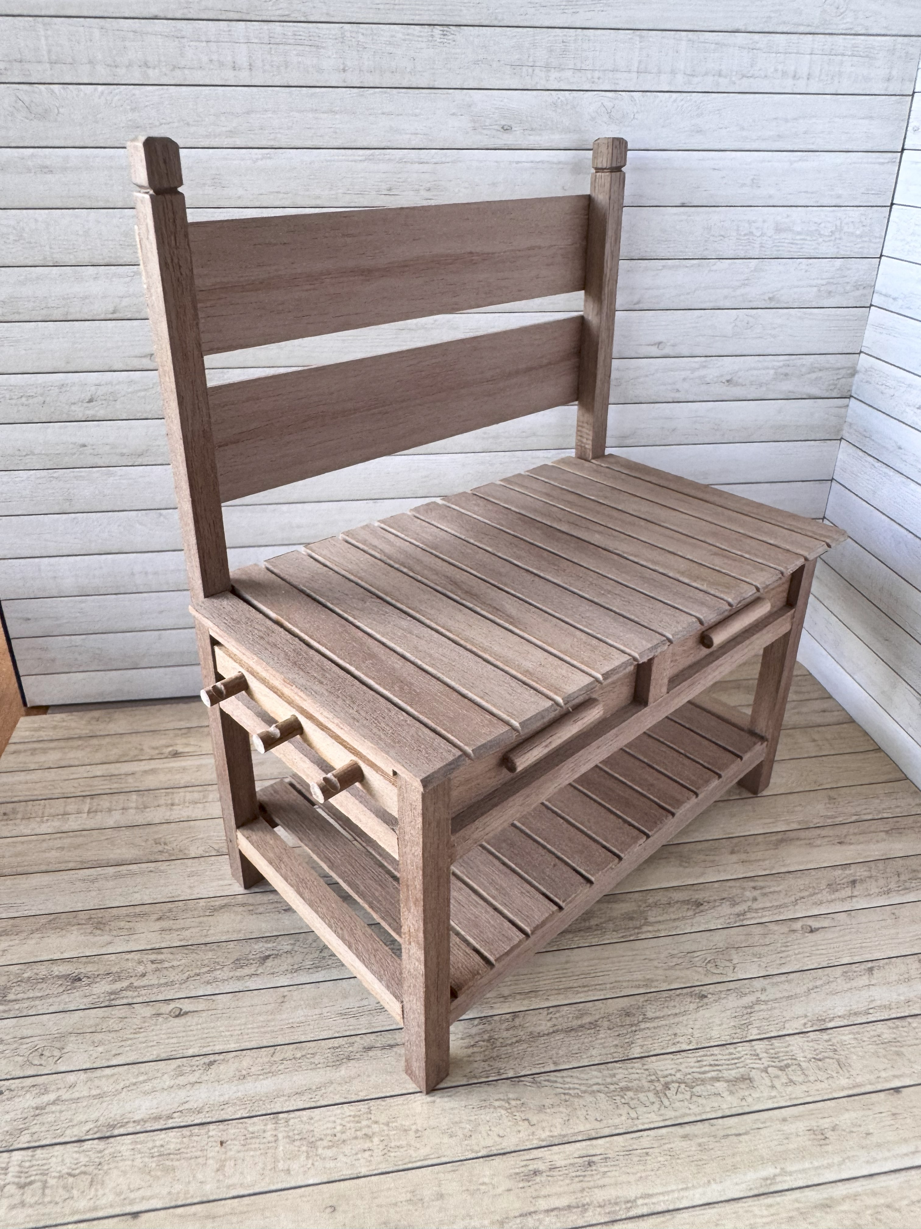 OOAK Dollhouse 1:12 Miniature Garden potting bench table Handmade fairy garden