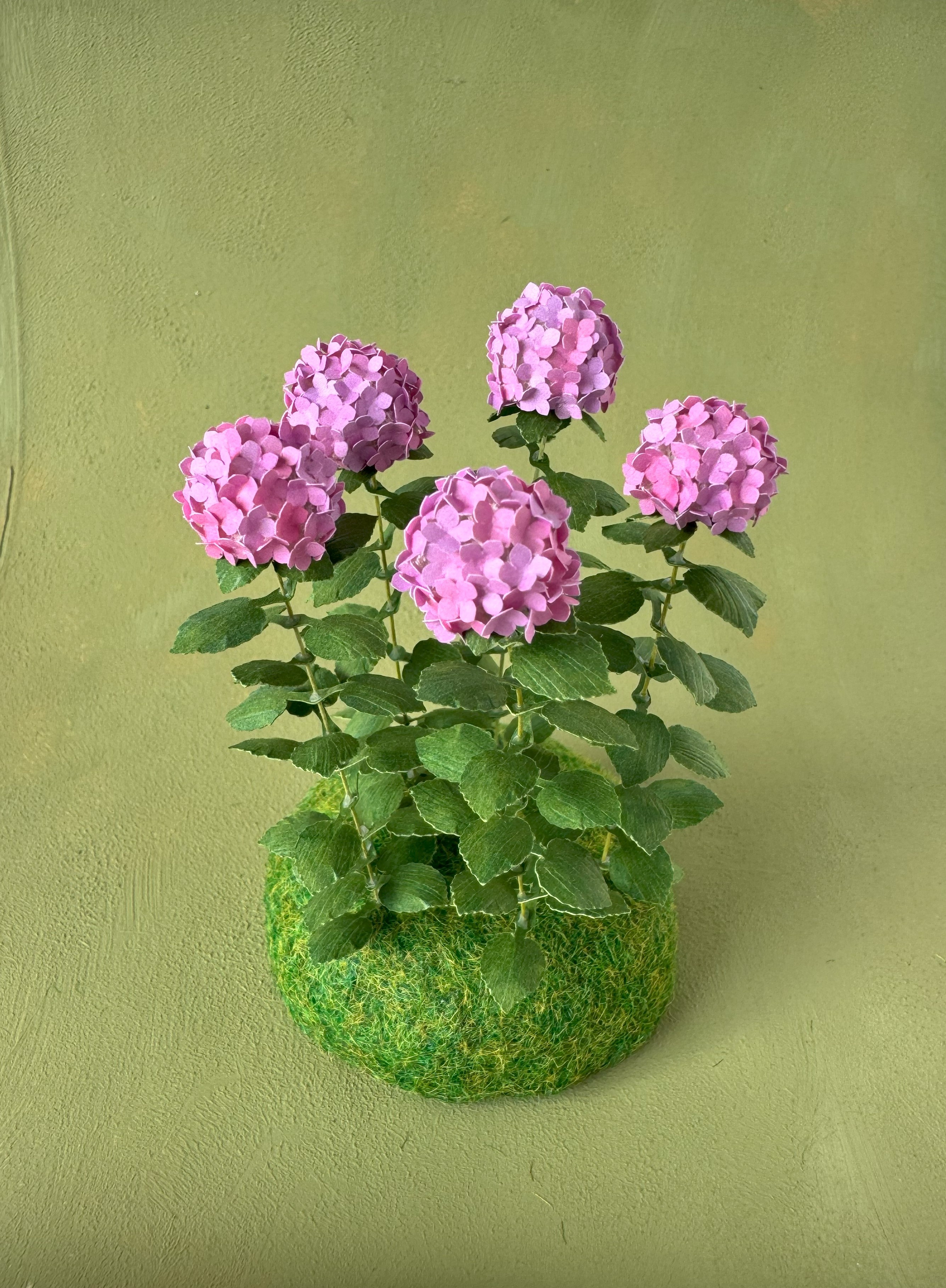 Kit Variegated Lilac/Pink Hydrangea flower dollhouse Miniature paper craft garden flower shop, scale 1:12, DIY