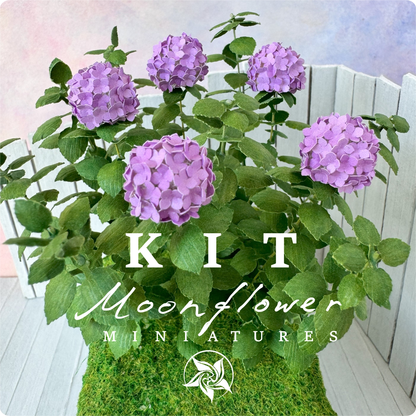 Kit Bush Lilac Hydrangea flower dollhouse Miniature paper craft garden flower shop, scale 1:12, DIY Hedge