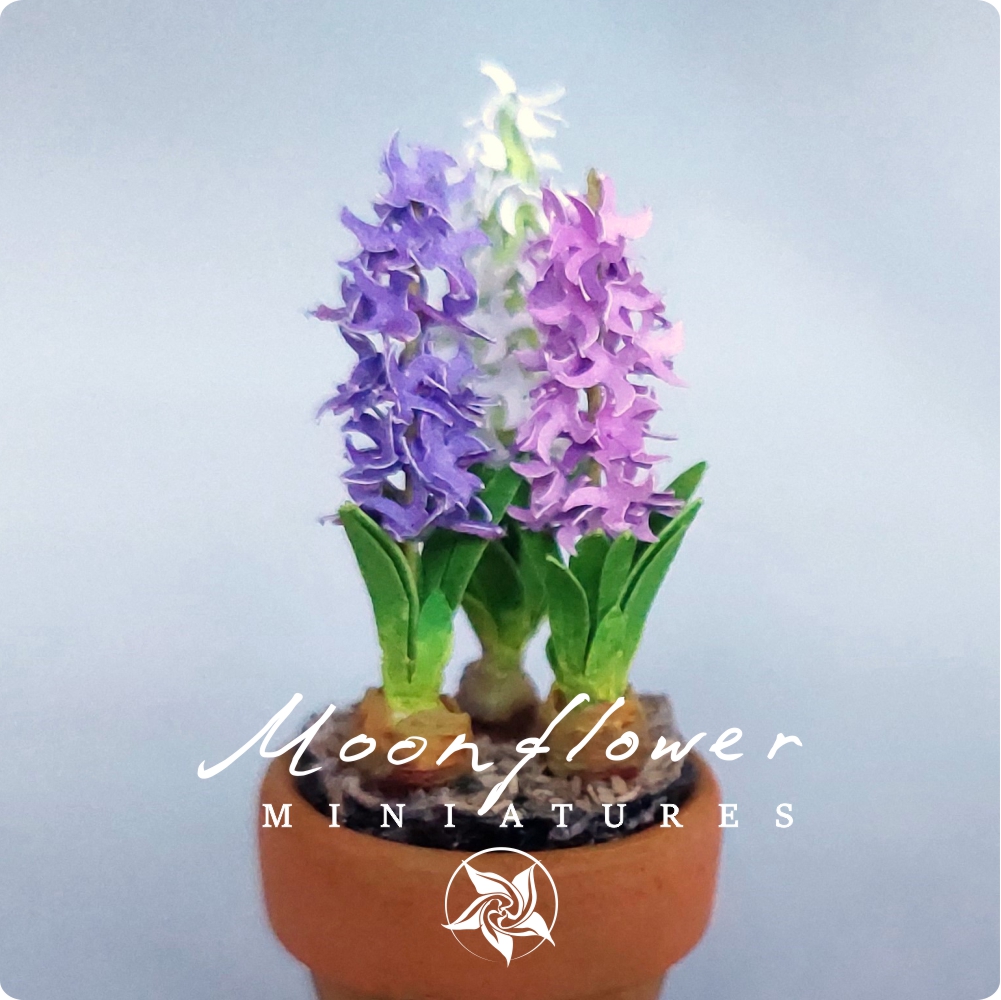 Miniature Hyacinth flowers in the terracotta pot 1:12 