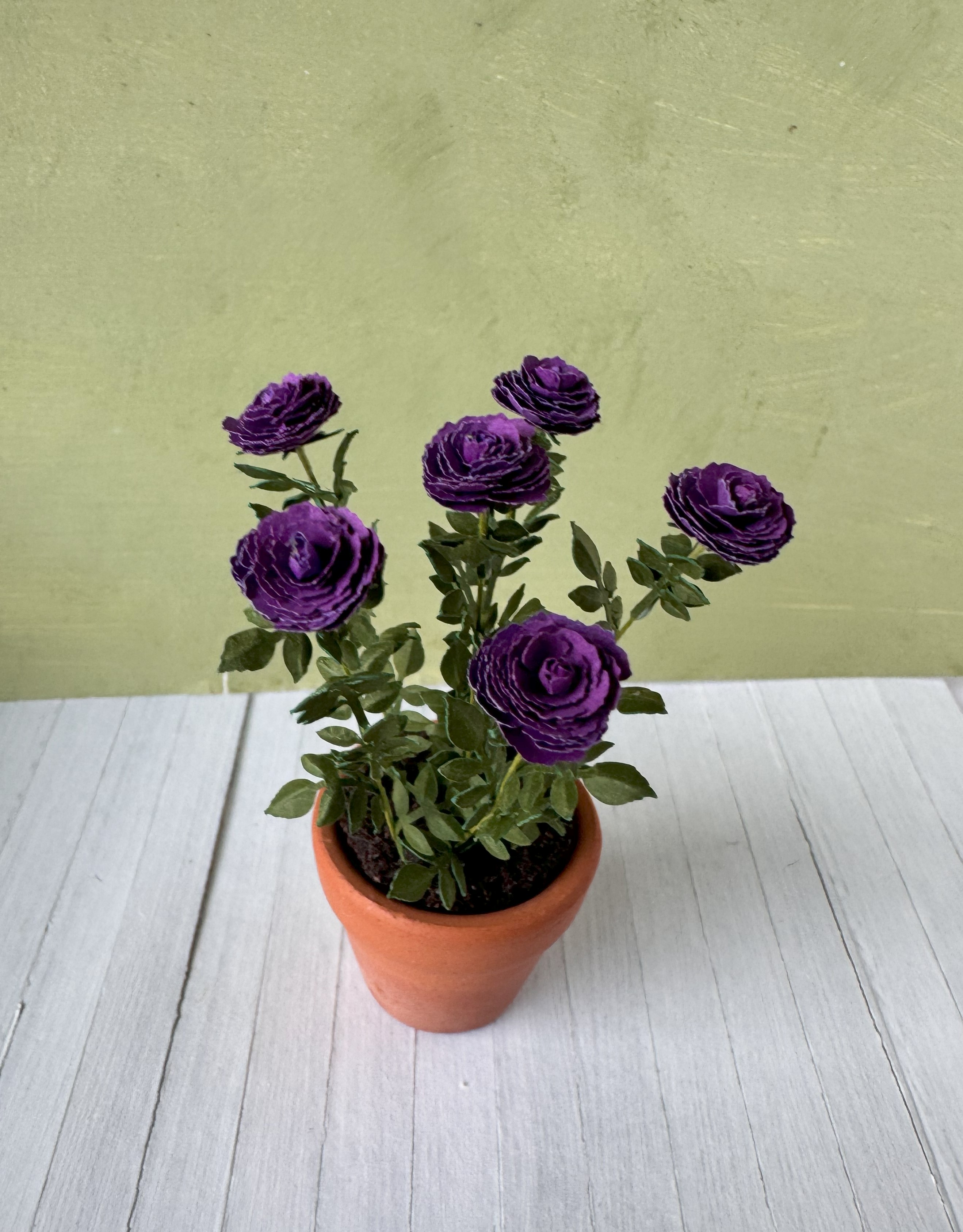 Miniature 6x Dark Purple Rose flowers 1:12