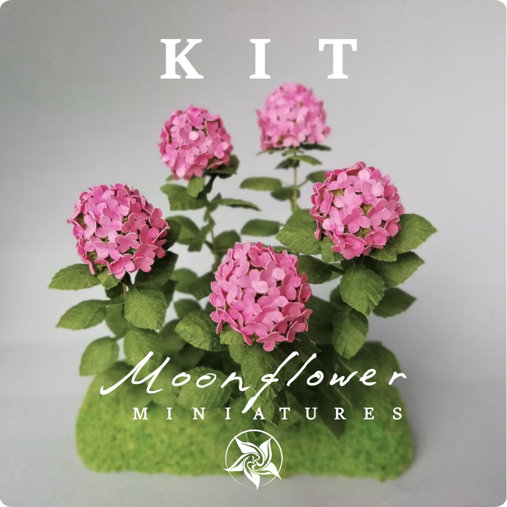Kit Pink Hydrangea flower dollhouse Miniature paper craft garden flower shop, scale 1:12, DIY