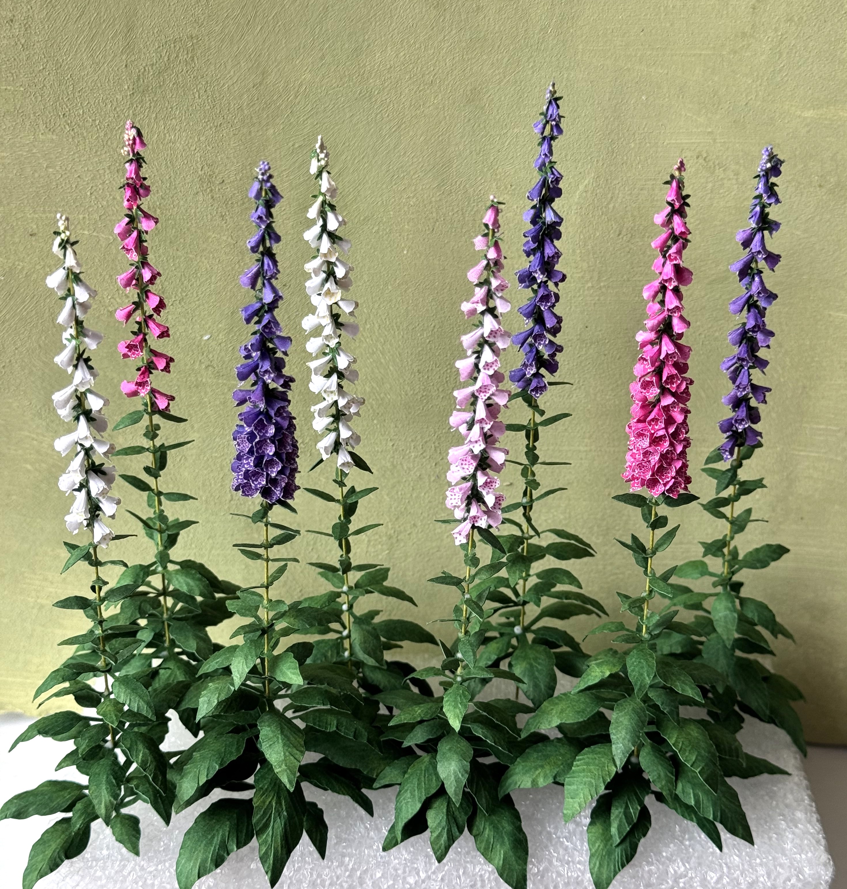 Miniature 8x Mix foxgloves flowers 1:12 dolls house 