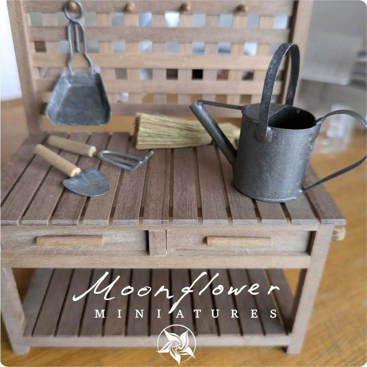 OOAK Dollhouse 1:12 Miniature Garden potting bench table Handmade fairy garden