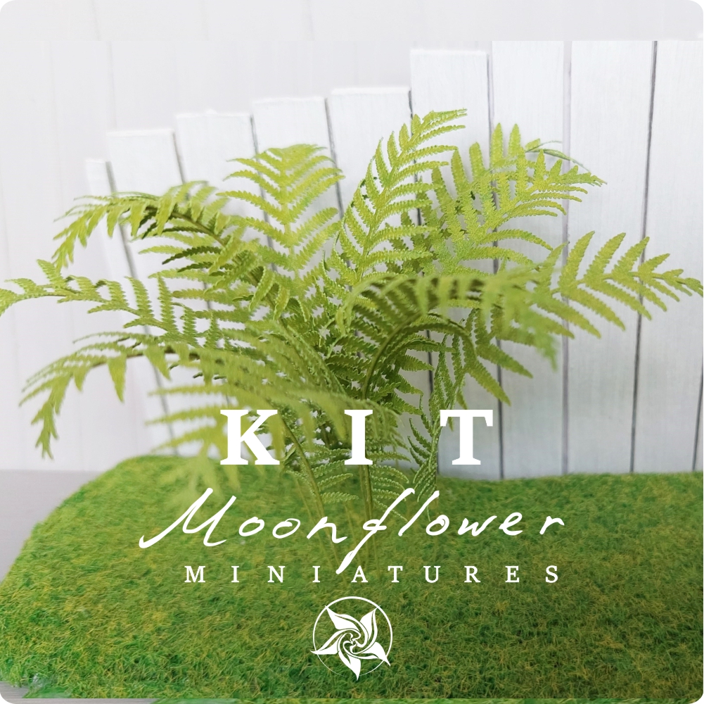 Miniature Kit 1:12 Big Garden Fern golden green flower shop, DIY fairy dollshouse