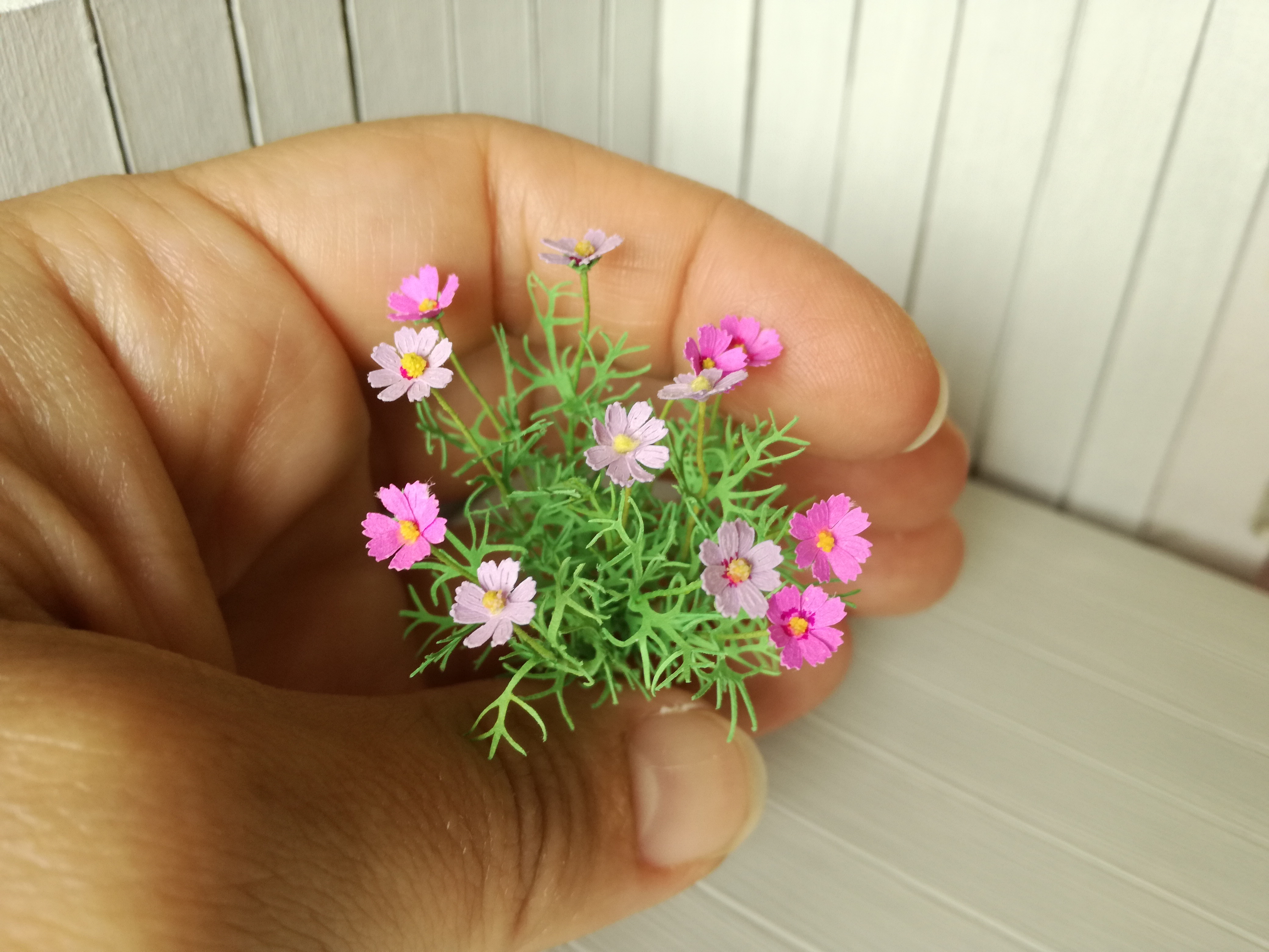 KIT Miniature garden dollhouse flower kit, scale 1:12, Cosmos pink DIY