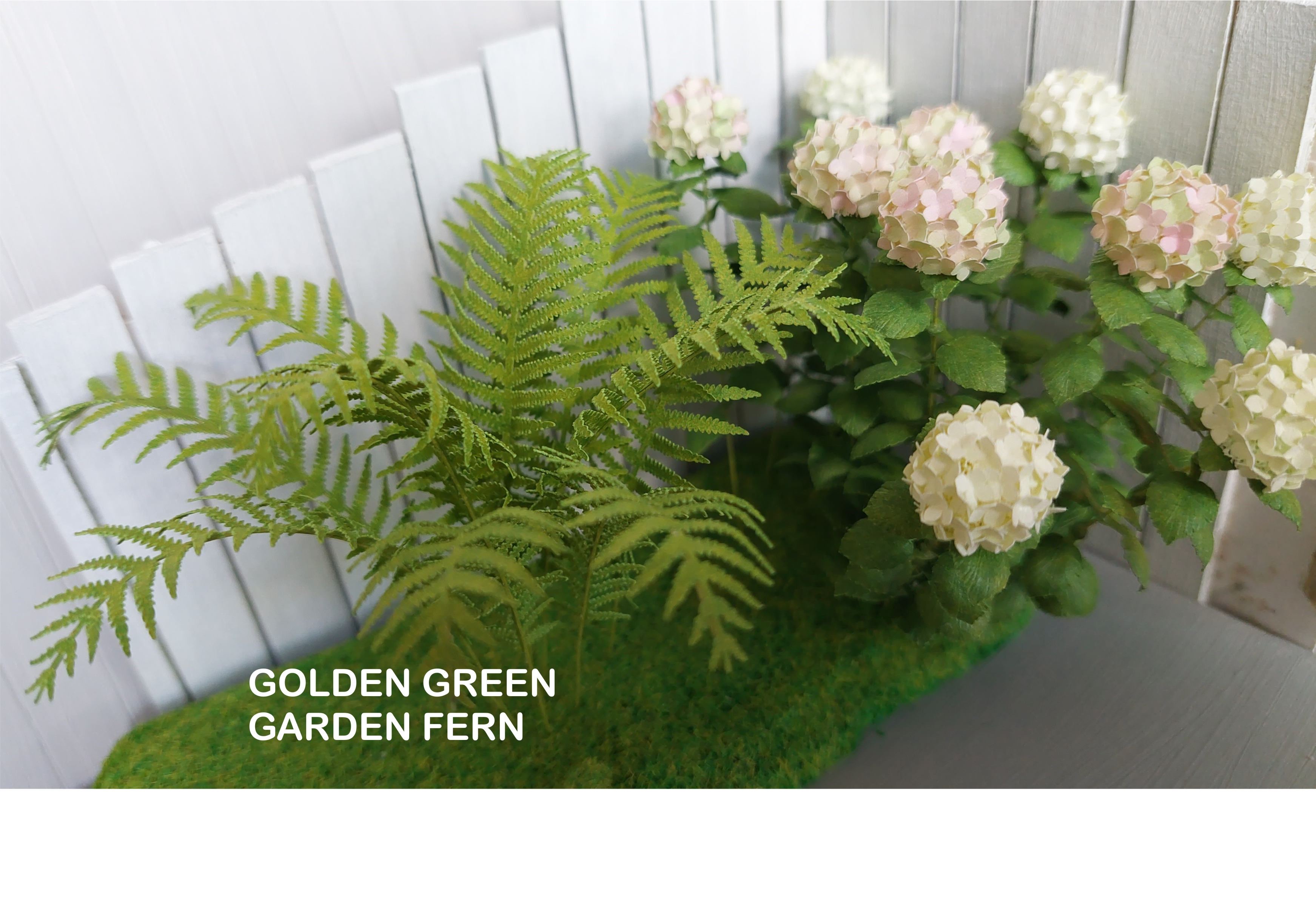 Miniature Kit 1:12 Big Garden Fern golden green flower shop, DIY fairy dollshouse
