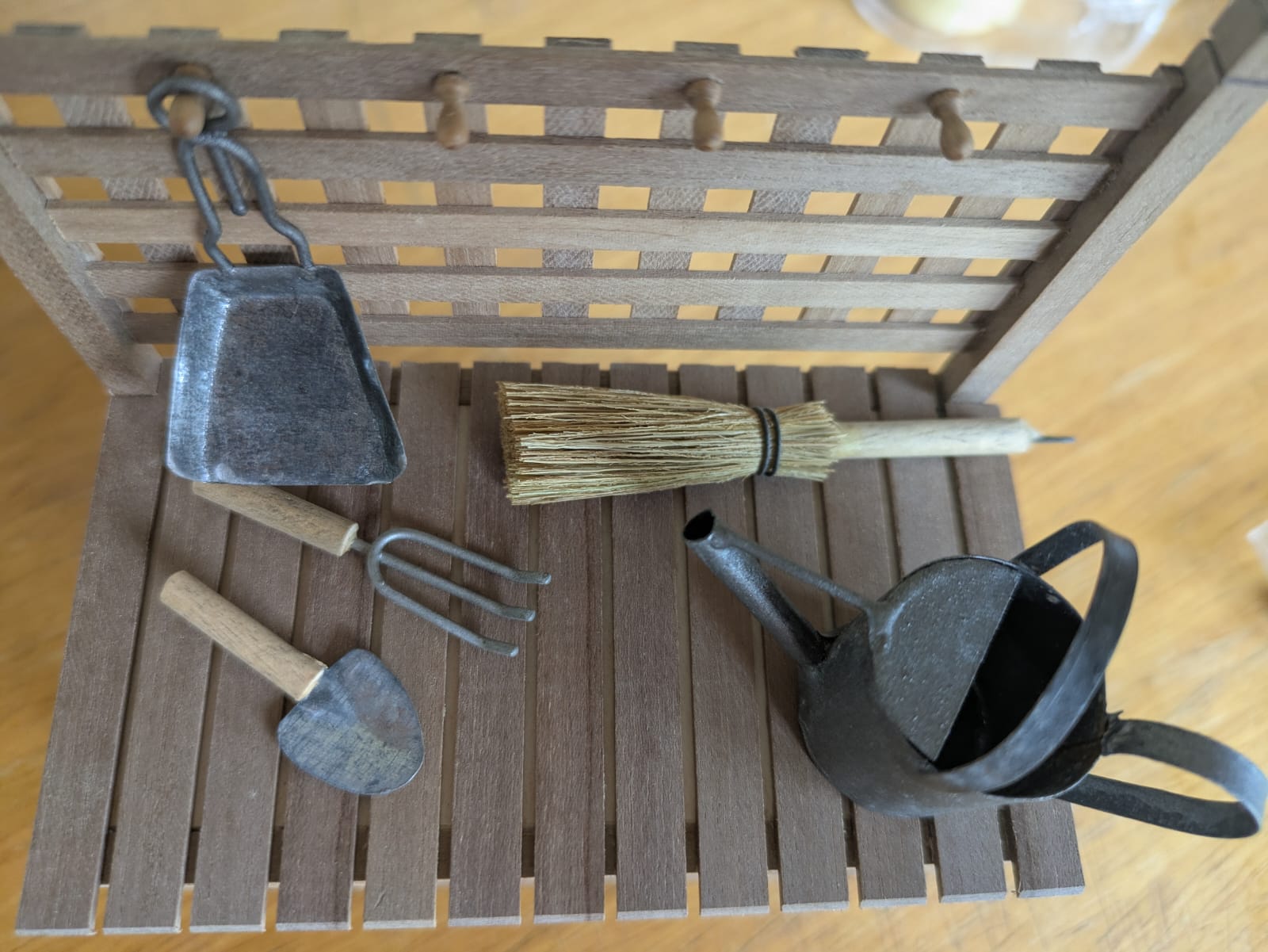 OOAK Dollhouse 1:12 Miniature Garden potting bench table Handmade fairy garden