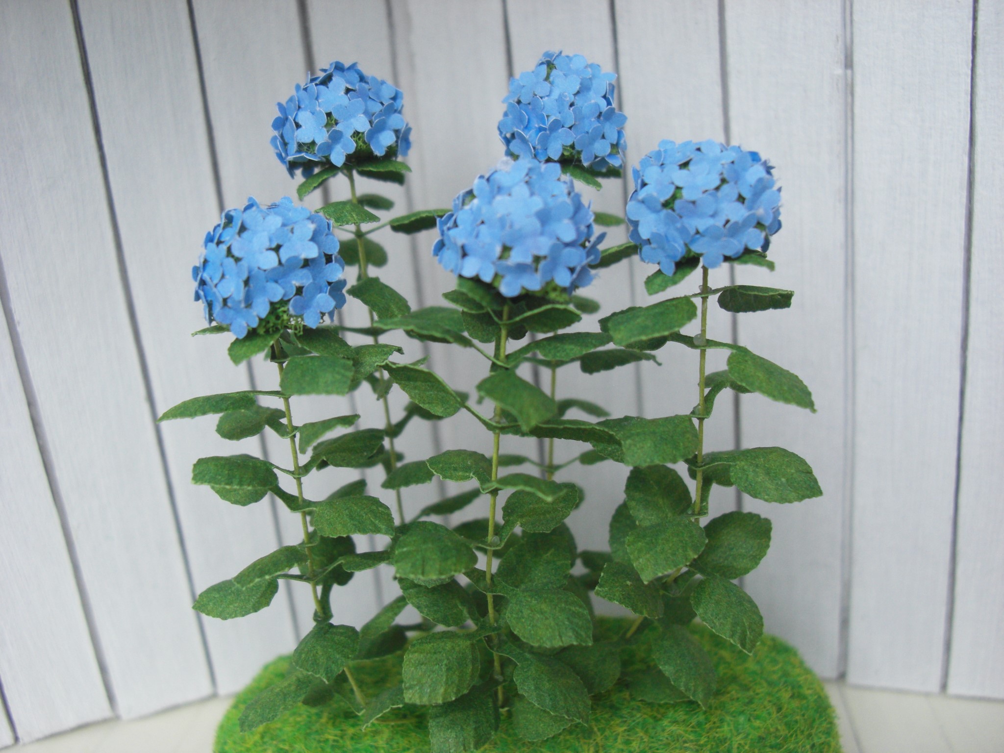 Kit Blue Hydrangea flower dollhouse Miniature paper craft garden flower shop, scale 1:12, DIY