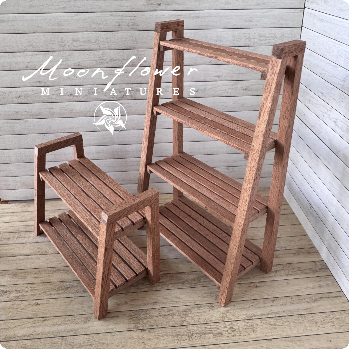 Miniature 2X wooden shelves set 1:12 dollshouse fairy cat garden 1 inch scale