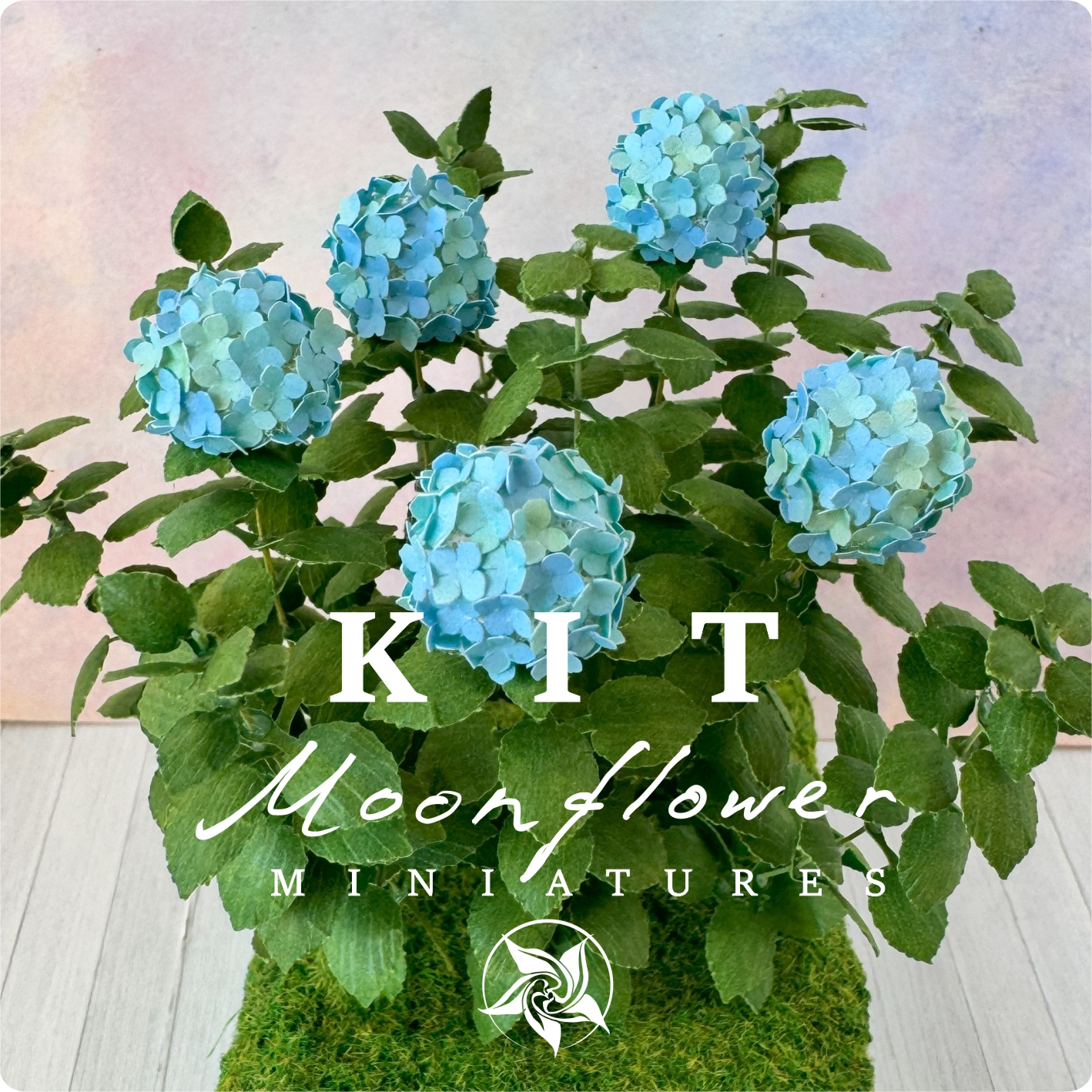 Kit Bush variegated blue/green Hydrangea flower dollhouse Miniature paper craft garden flower shop, scale 1:12, DIY Hedge