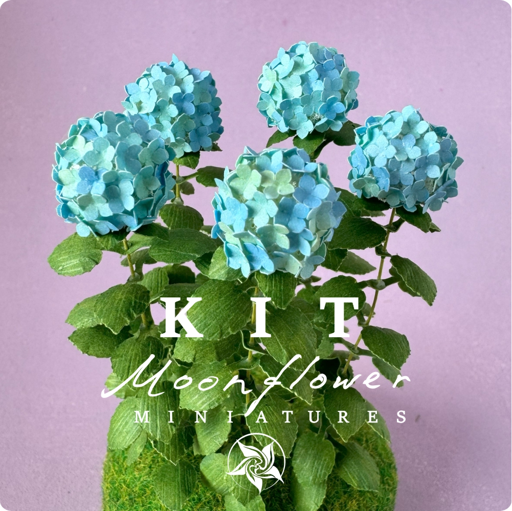 Kit Variegated Blue/Green Hydrangea flower dollhouse Miniature paper craft garden flower shop, scale 1:12, DIY