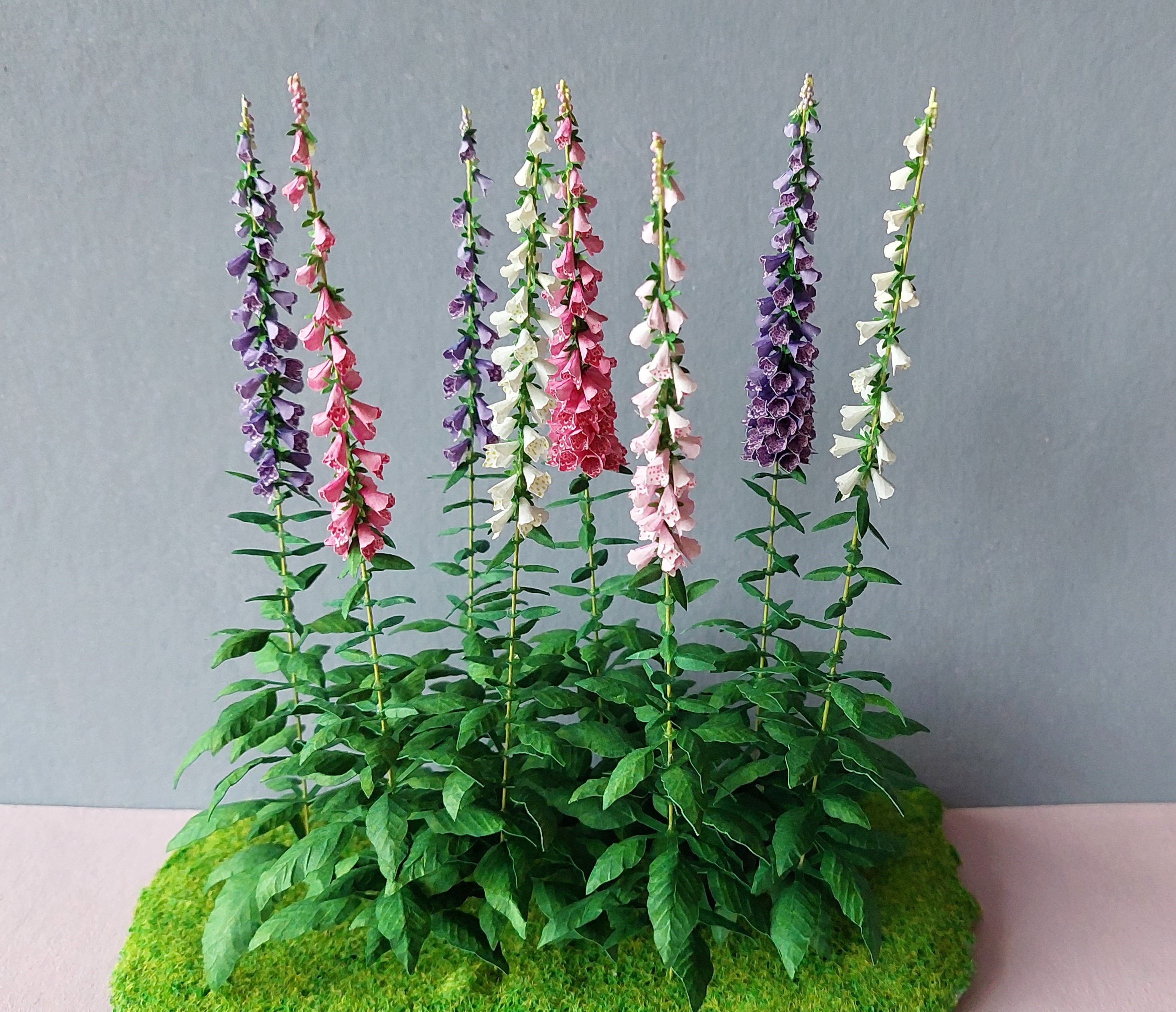 Miniature 8x Mix foxgloves flowers 1:12 dolls house 