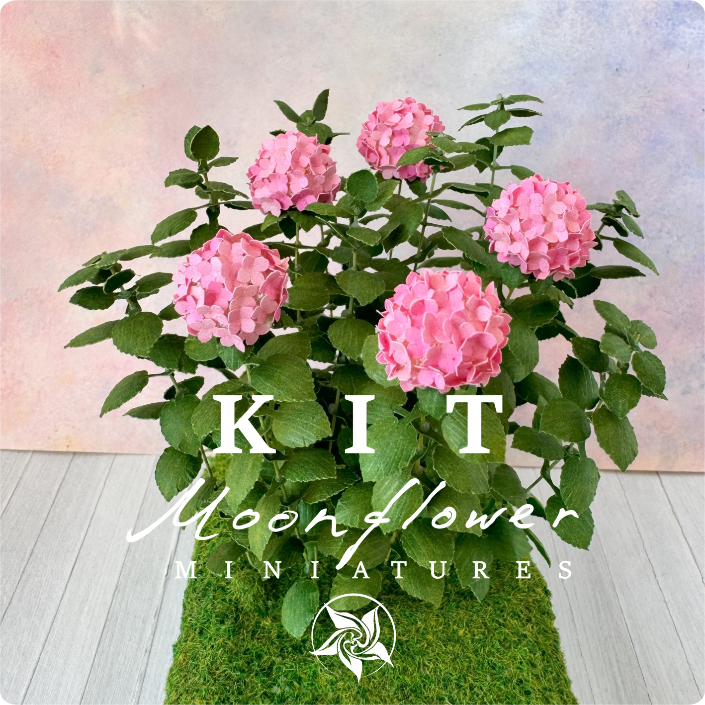 Kit Bush variegated Watermelon Hydrangea flower dollhouse Miniature paper craft garden flower shop, scale 1:12, DIY Hedge