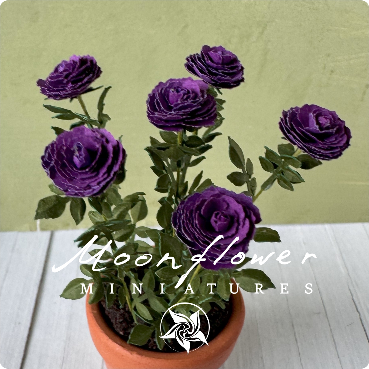 Miniature 6x Dark Purple Rose flowers 1:12