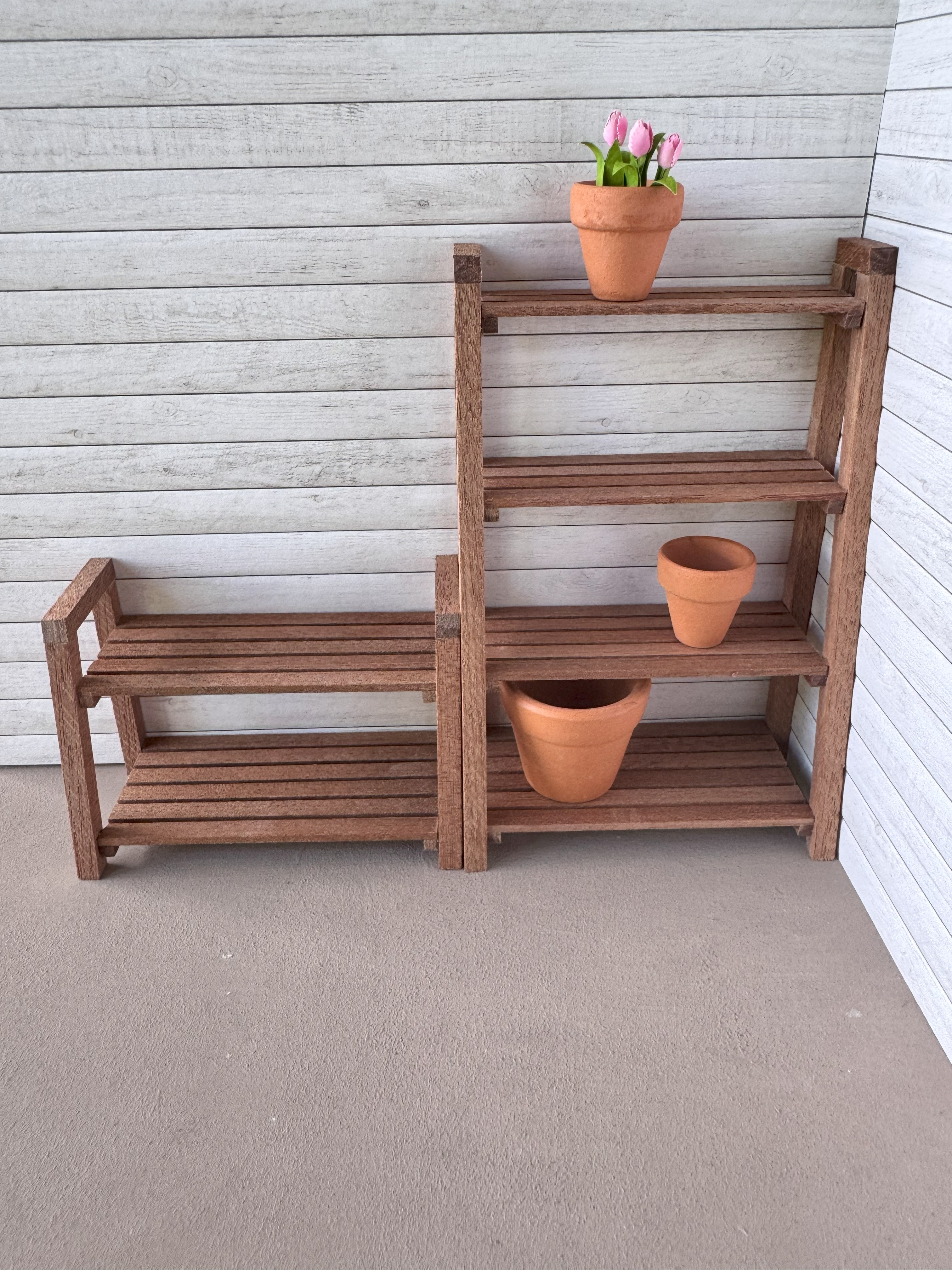 Miniature 2X wooden shelves set 1:12 dollshouse fairy cat garden 1 inch scale